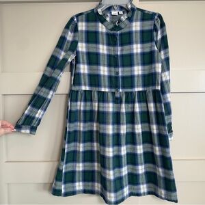 Gap Kids Gingham Long Sleeve Cotton Dress Blue Green Flannel Girls Size Large 10